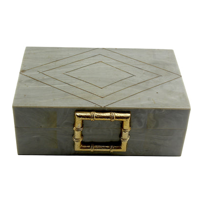 Grey Bone Inlay Handcrafted Trinket Box - Elegant Storage for Jewelry and Keepsakes