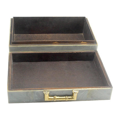 Grey Bone Inlay Handcrafted Trinket Box - Elegant Storage for Jewelry and Keepsakes