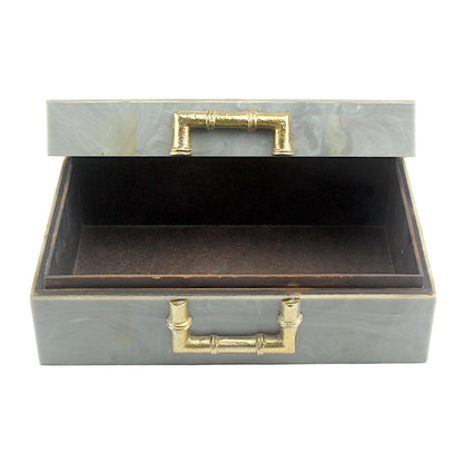 Grey Bone Inlay Handcrafted Trinket Box - Elegant Storage for Jewelry and Keepsakes