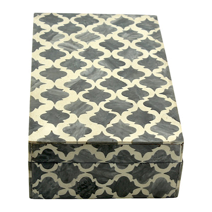Grey and White Cross Design Bone Inlay Handcrafted Trinket Box - Stylish Storage for Treasures