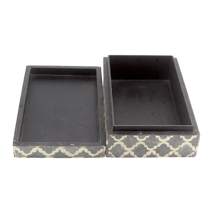Grey and White Cross Design Bone Inlay Handcrafted Trinket Box - Stylish Storage for Treasures