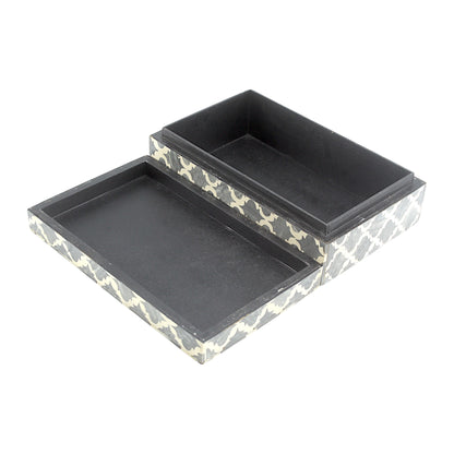 Grey and White Cross Design Bone Inlay Handcrafted Trinket Box - Stylish Storage for Treasures