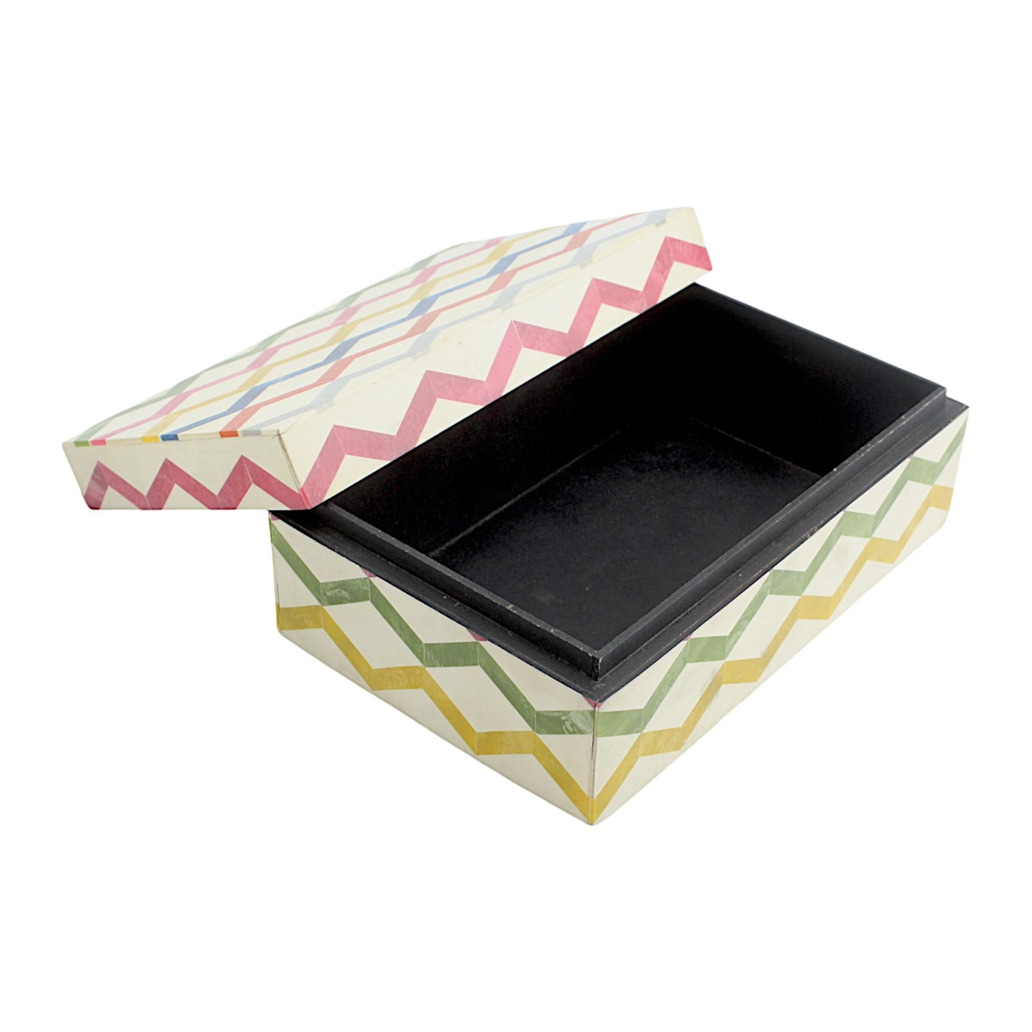 Multicolor Zigzag Design Handcrafted Trinket Box with White Base - Stylish Storage Solution