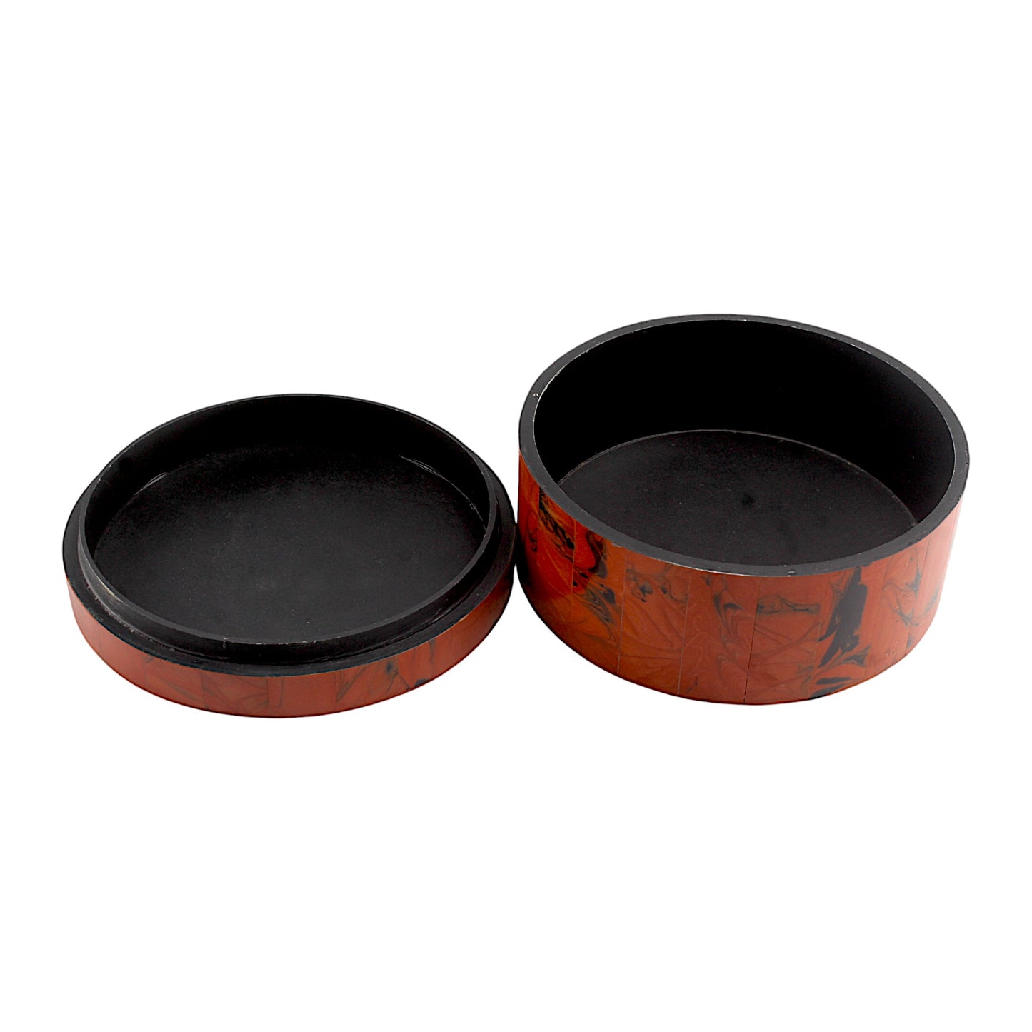 Round Red Bone Inlay Handcrafted Trinket Box - Vibrant Storage for Jewelry and Keepsakes