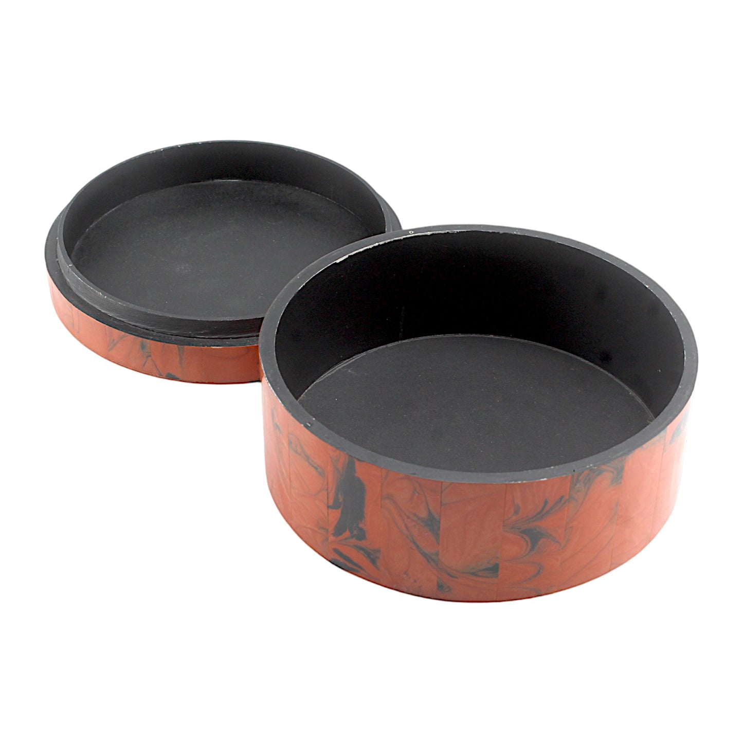Round Red Bone Inlay Handcrafted Trinket Box - Vibrant Storage for Jewelry and Keepsakes