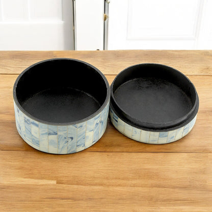 Elegant Marbled Resin Trinket Box – Round Blue & White Storage Box for Home Décor