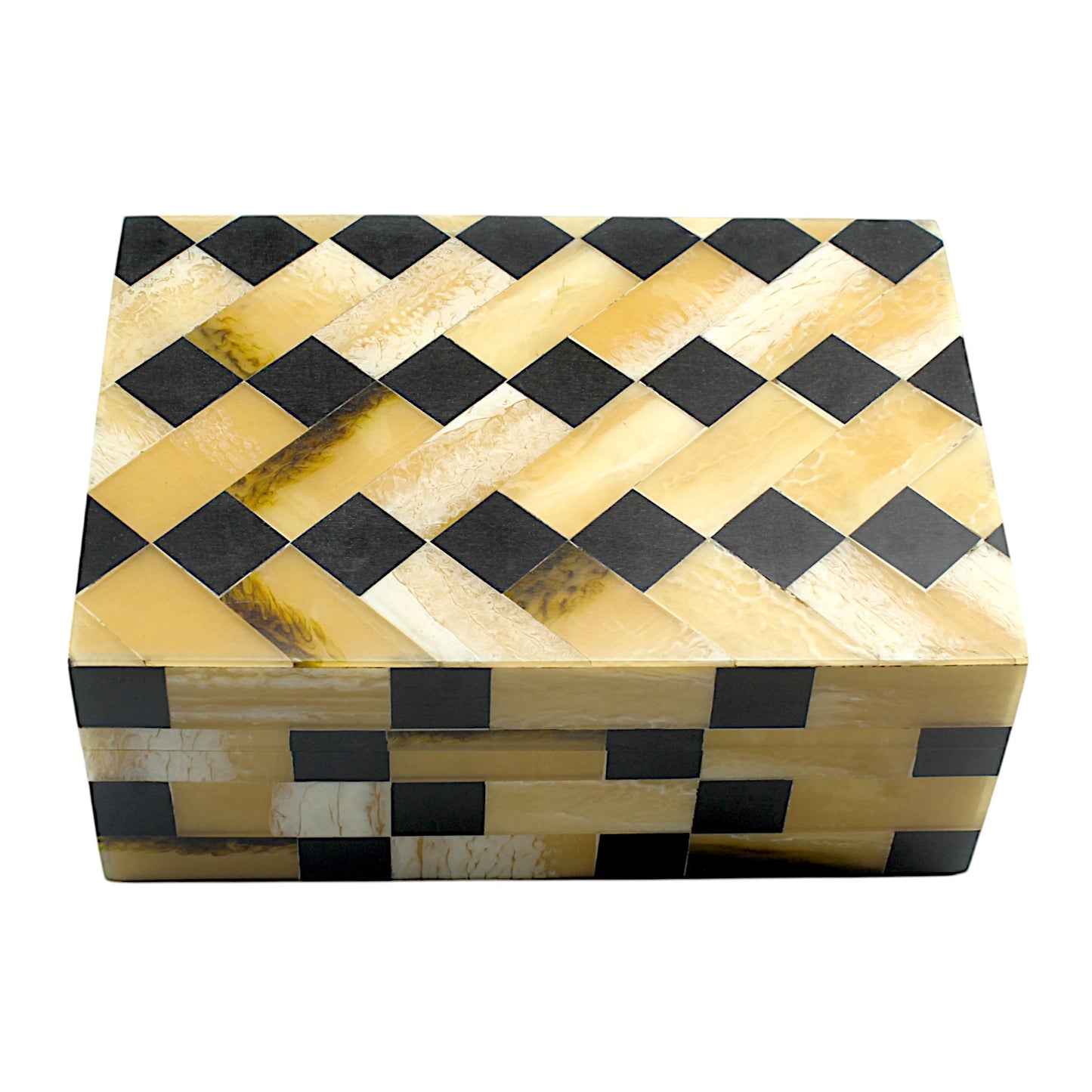 Black and Gold Bone & Horn Inlay Trinket Box with Rope Design – Luxurious Decorative Storage Box