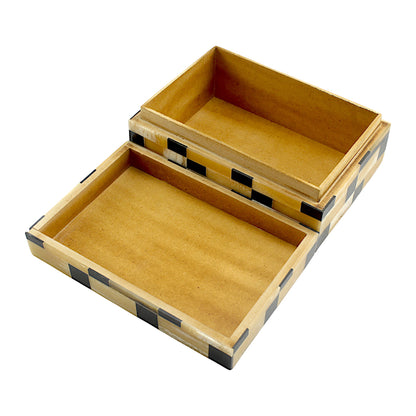 Black and Gold Bone & Horn Inlay Trinket Box with Rope Design – Luxurious Decorative Storage Box