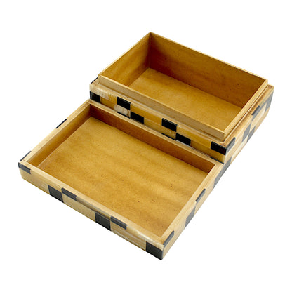 Black and Gold Bone & Horn Inlay Trinket Box with Rope Design – Luxurious Decorative Storage Box