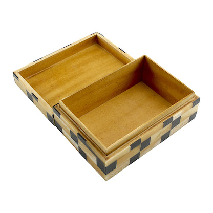 Black and Gold Bone & Horn Inlay Trinket Box with Rope Design – Luxurious Decorative Storage Box