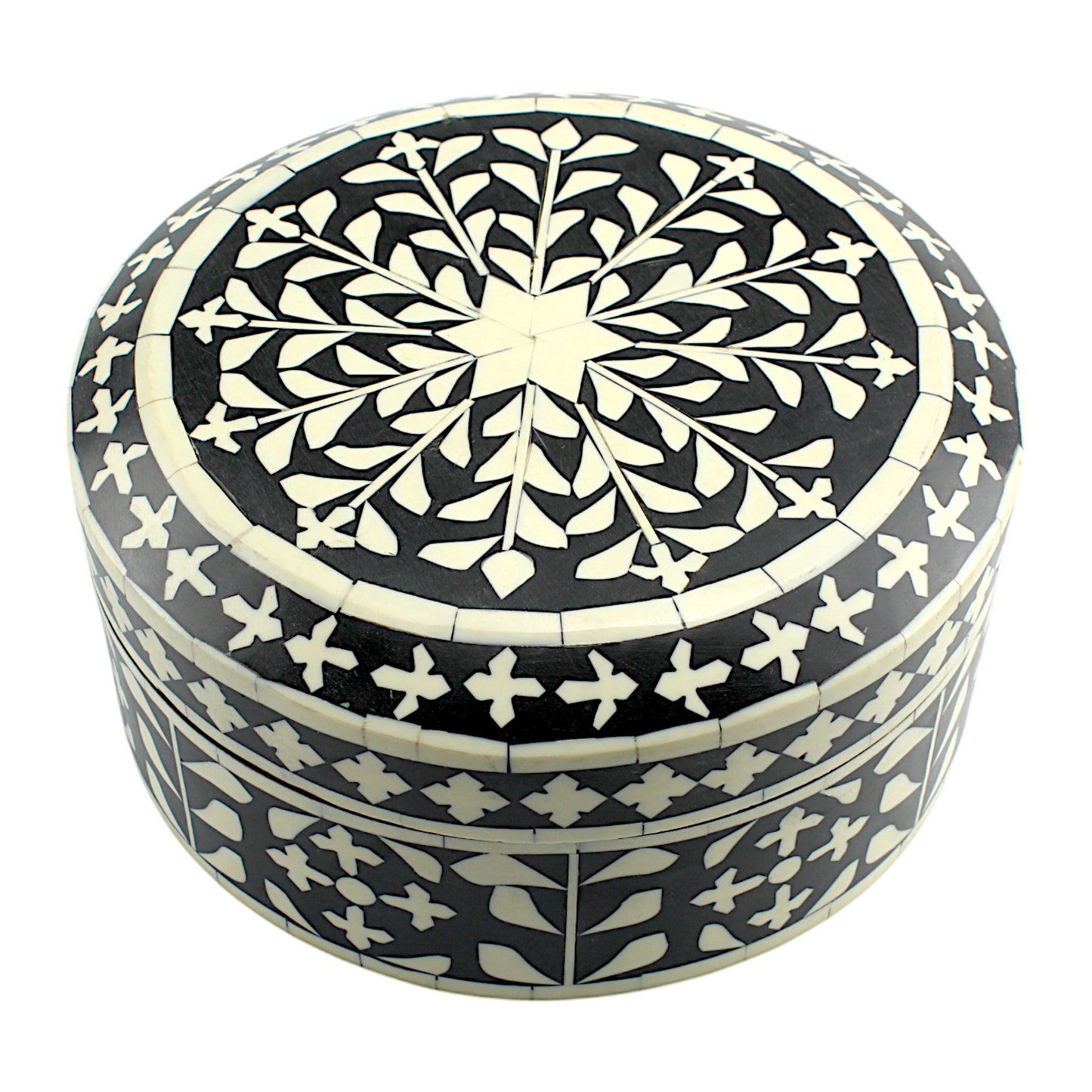Handmade Black & White Floral Design Resin Trinket Box – Round, Elegant Storage
