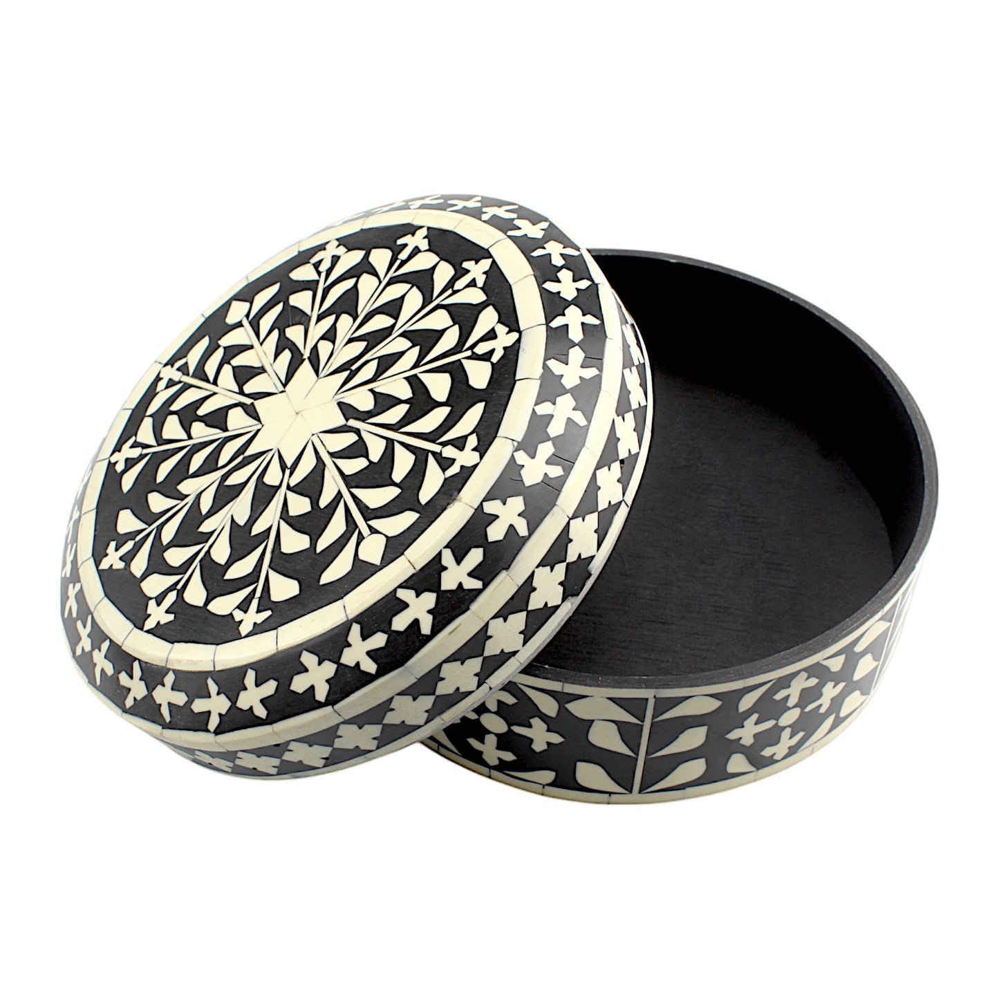 Handmade Black & White Floral Design Resin Trinket Box – Round, Elegant Storage