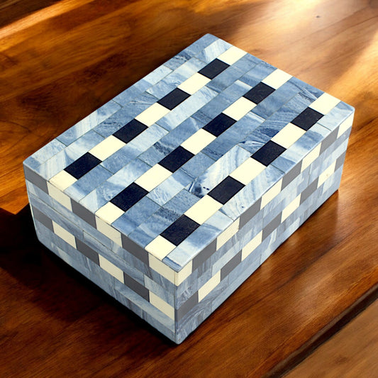 Blue Striped Resin Trinket Box – Elegant Decorative Storage for Small Essentials