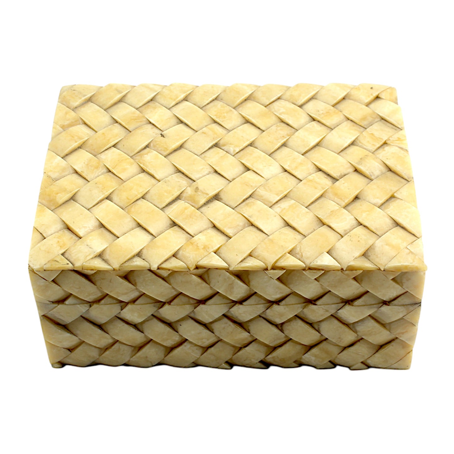 Title: Rectangular Bone Inlay Trinket Box with Rope Design – Elegant Decorative Storage Box