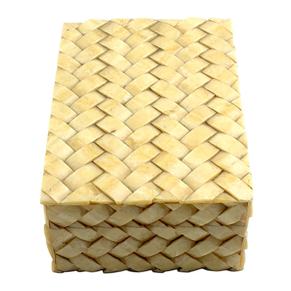 Title: Rectangular Bone Inlay Trinket Box with Rope Design – Elegant Decorative Storage Box
