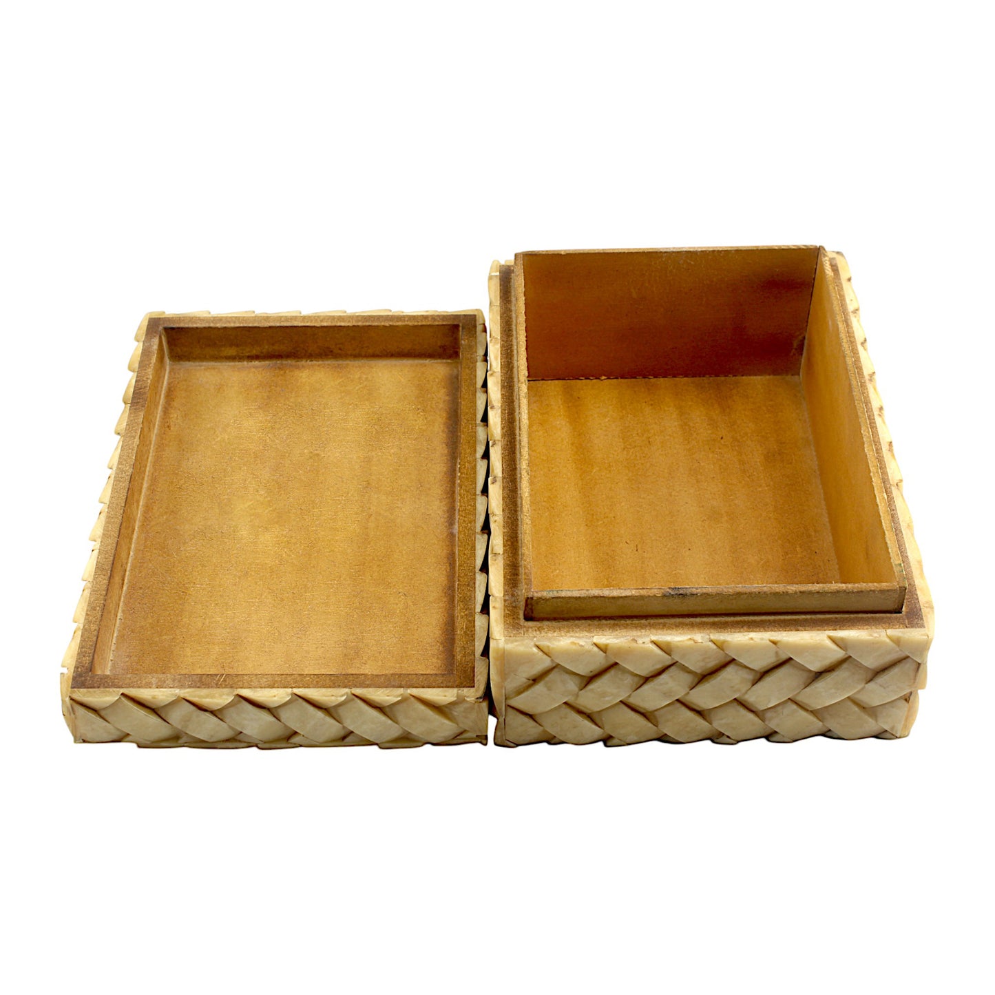 Title: Rectangular Bone Inlay Trinket Box with Rope Design – Elegant Decorative Storage Box