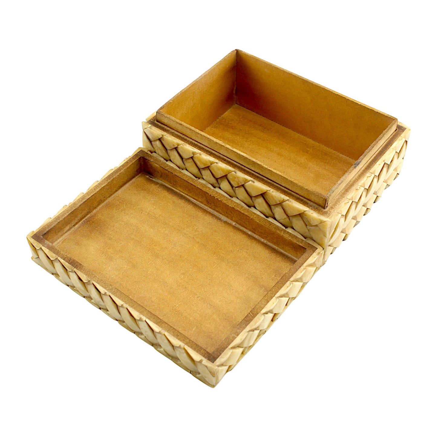 Title: Rectangular Bone Inlay Trinket Box with Rope Design – Elegant Decorative Storage Box