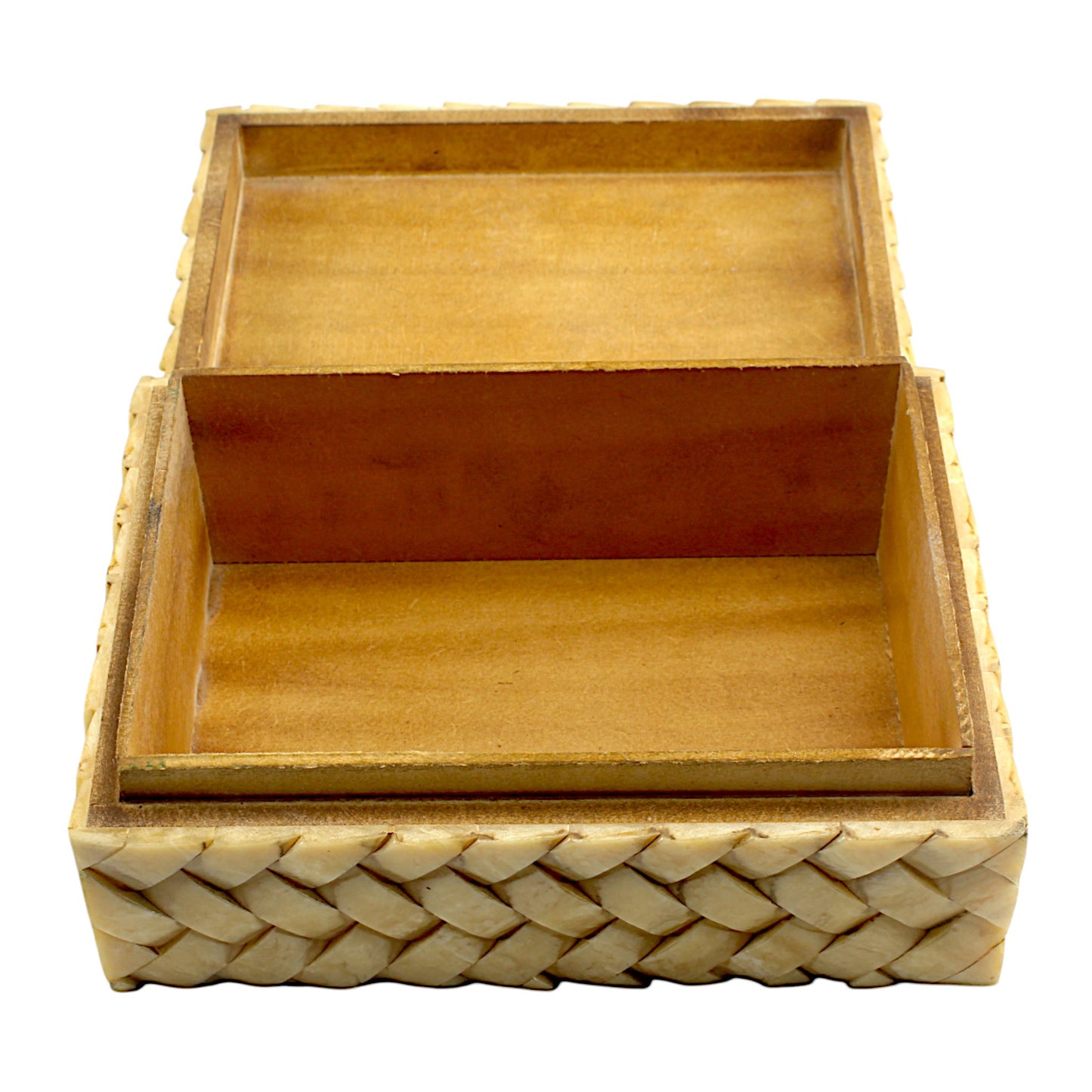 Title: Rectangular Bone Inlay Trinket Box with Rope Design – Elegant Decorative Storage Box
