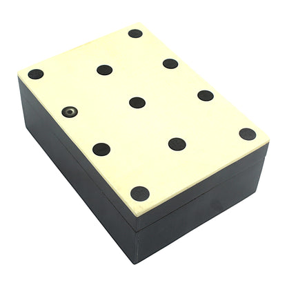 Handmade Bone Inlay Trinket Box – Elegant White with Black Base, Timeless Craftsmanship