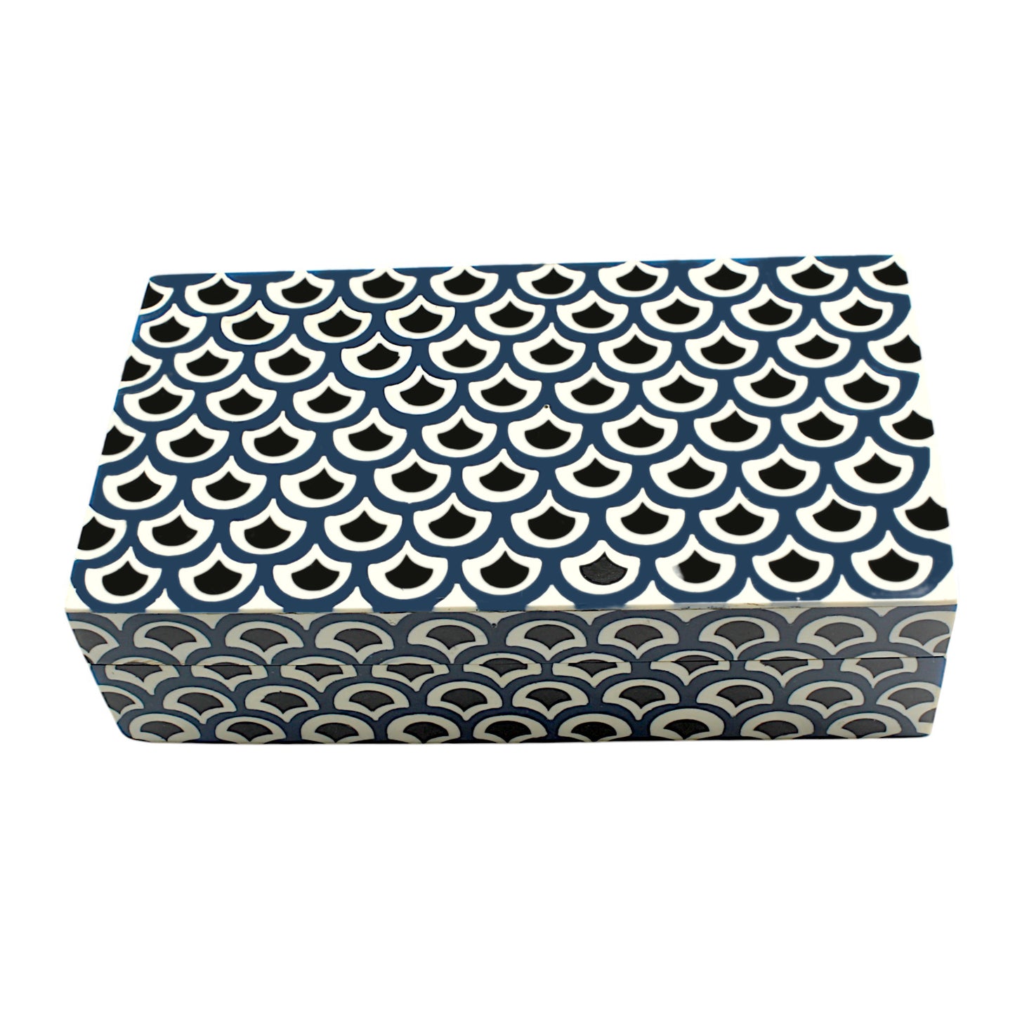 Handmade Black & White Traditional Resin Trinket Box – Rectangular, Timeless Craftsmanship