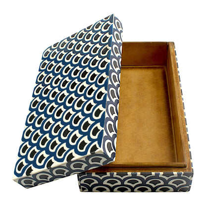 Handmade Black & White Traditional Resin Trinket Box – Rectangular, Timeless Craftsmanship