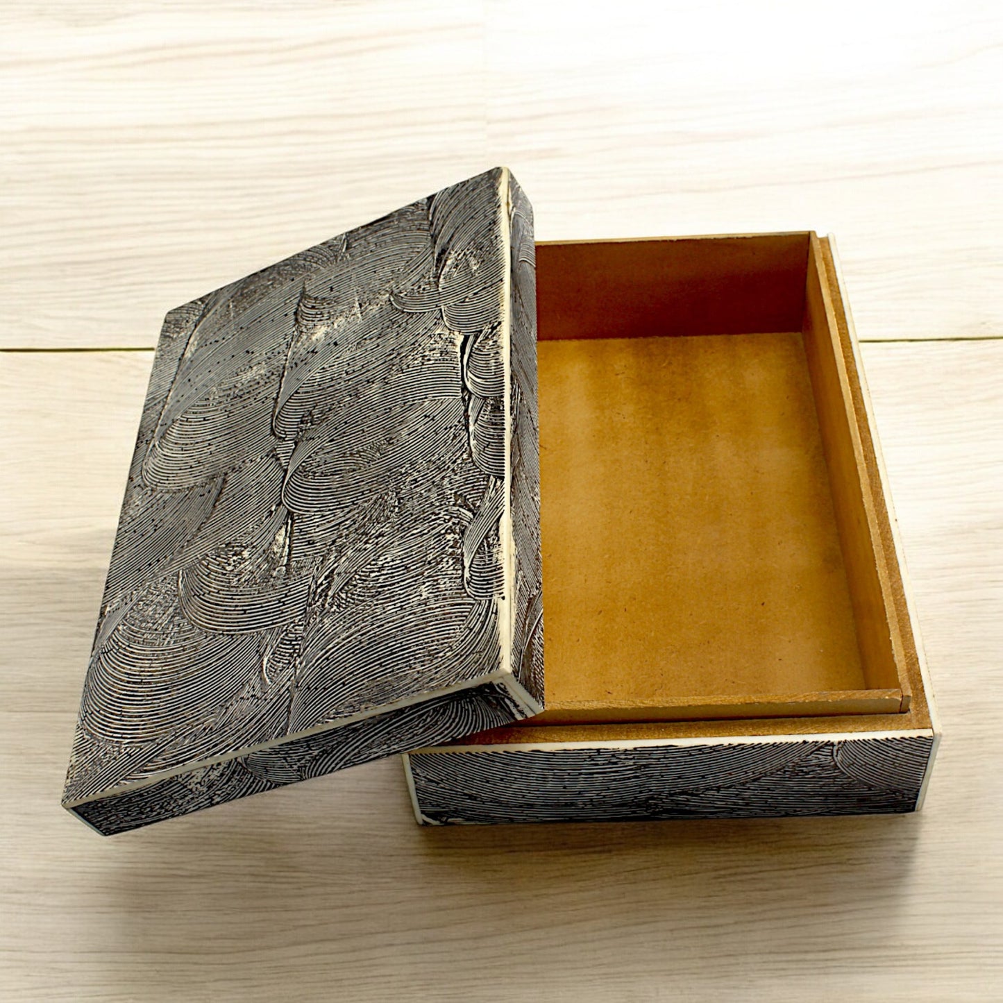 Handmade Black Mix Bone Trinket Box – Rectangular with Antique Design, Timeless Elegance for Your Keepsakes