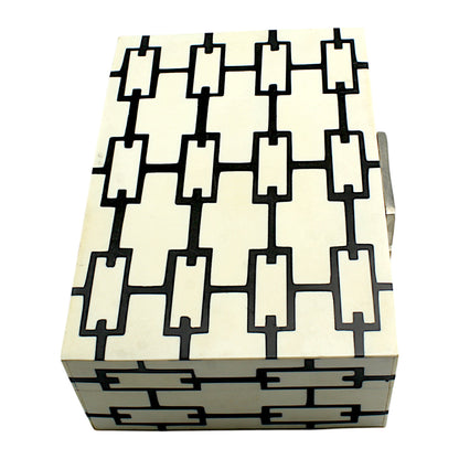 Handmade Black & White Resin Trinket Box – Elegant Rectangular Storage Solution
