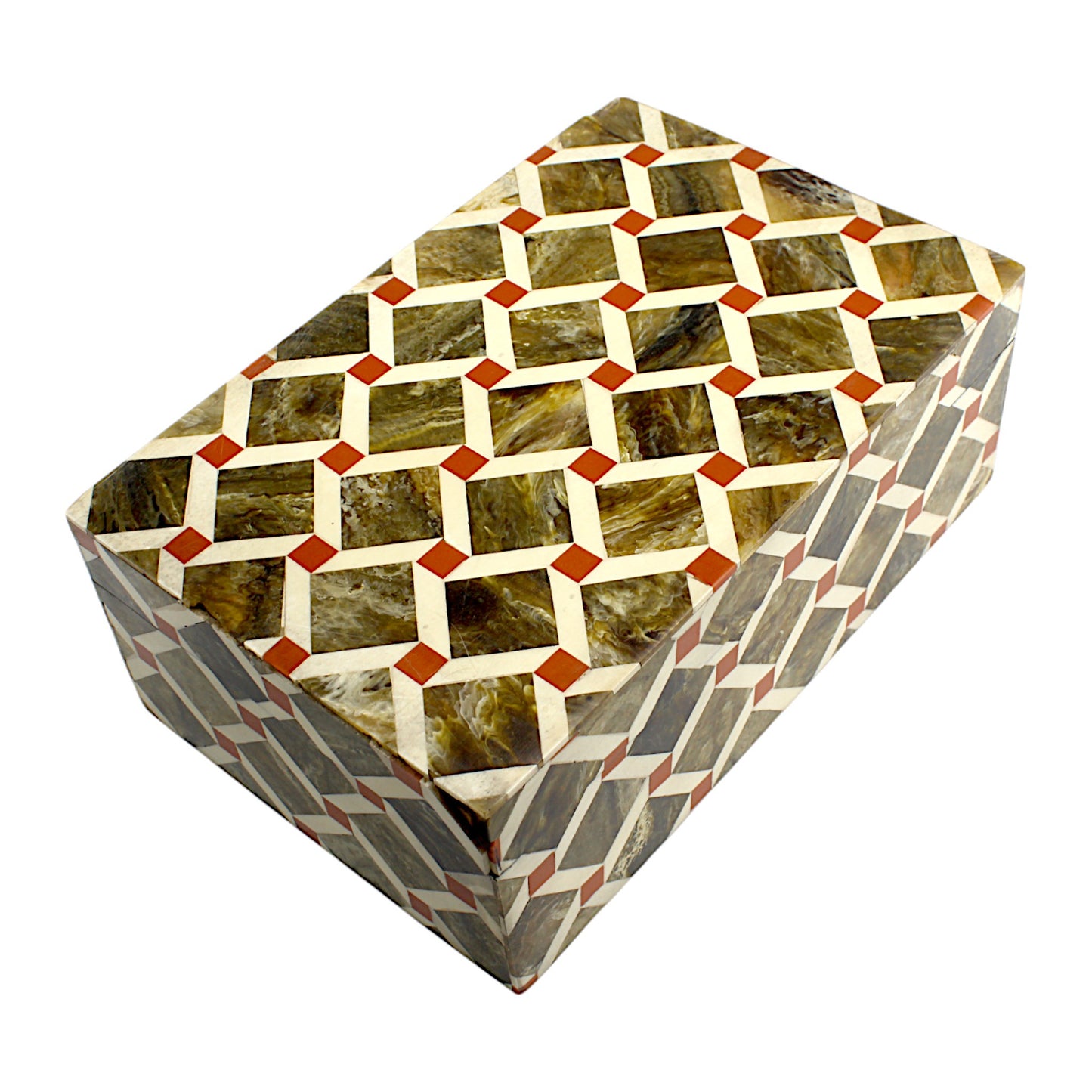 Handmade White & Brown Resin Trinket Box – Rectangular with Zig-Zag Pattern, Stylish Storage Solution
