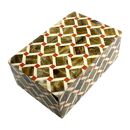 Handmade White & Brown Resin Trinket Box – Rectangular with Zig-Zag Pattern, Stylish Storage Solution