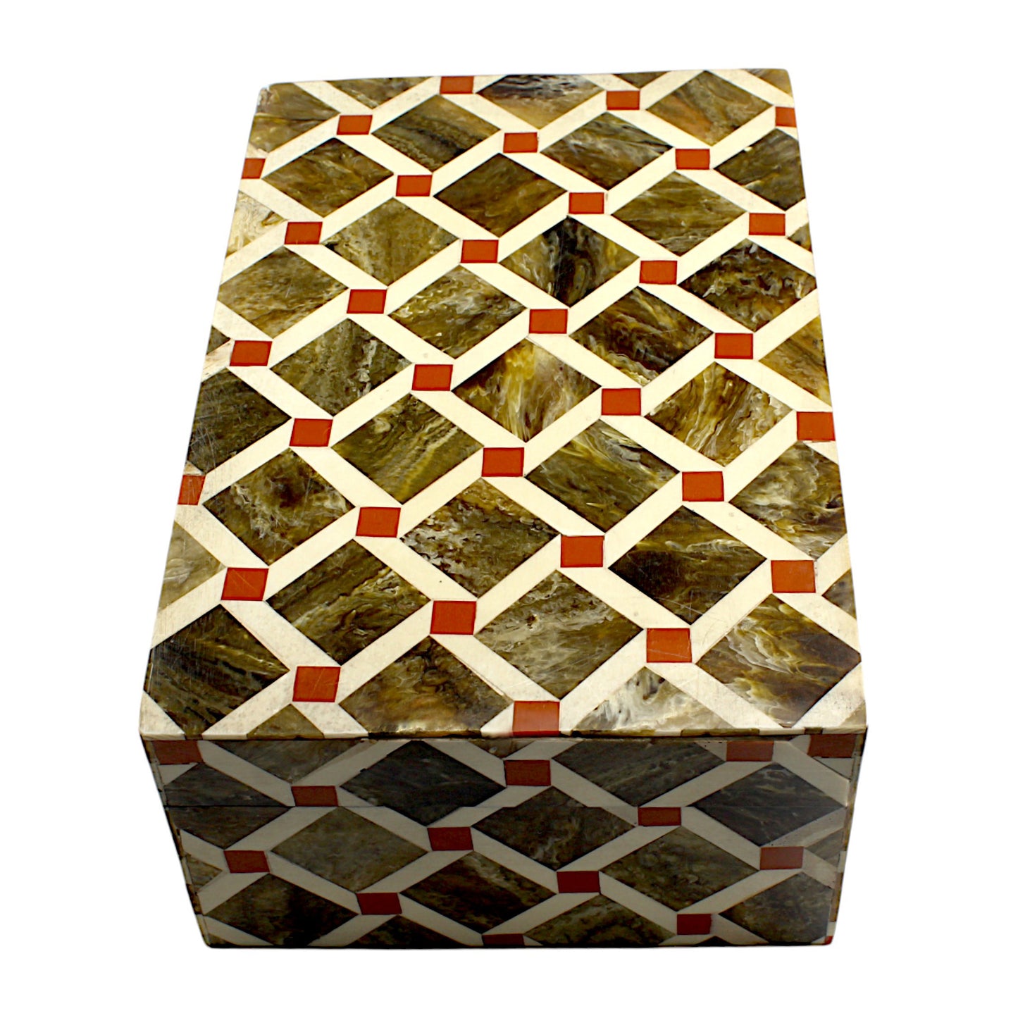 Handmade White & Brown Resin Trinket Box – Rectangular with Zig-Zag Pattern, Stylish Storage Solution