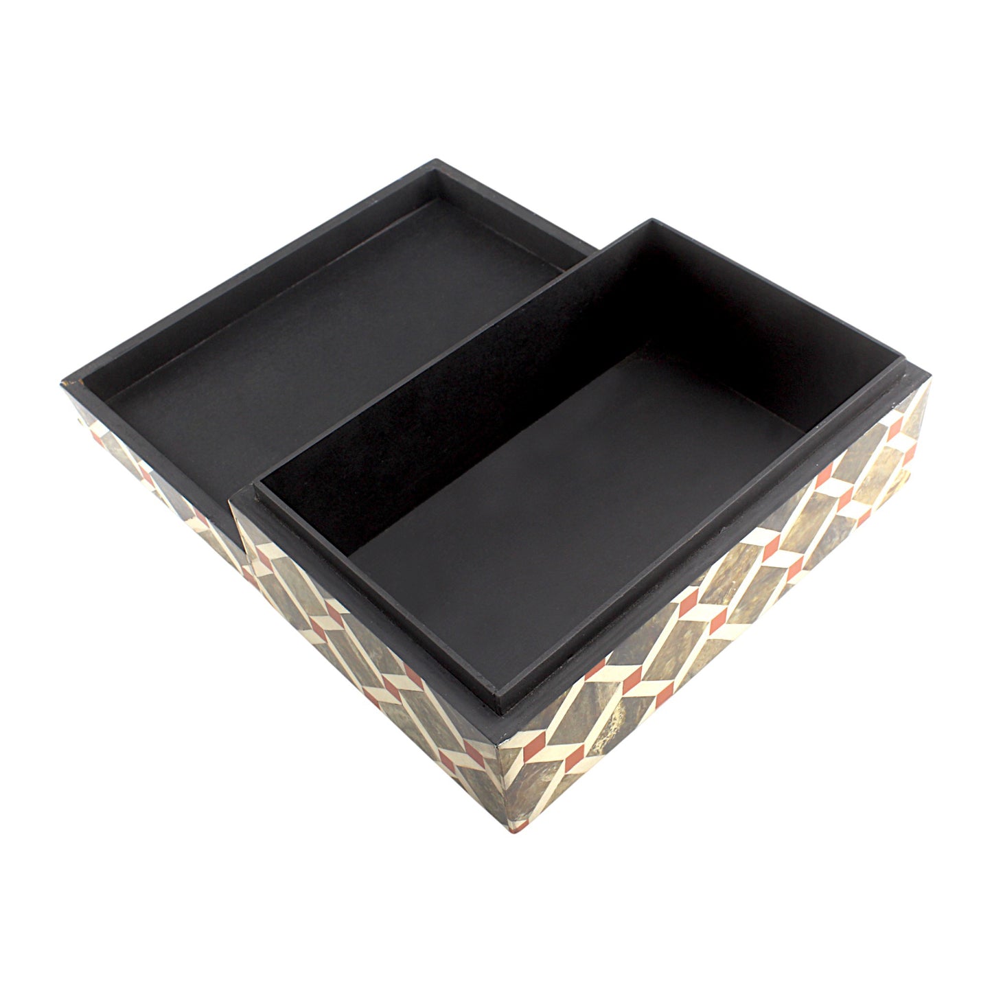 Handmade White & Brown Resin Trinket Box – Rectangular with Zig-Zag Pattern, Stylish Storage Solution