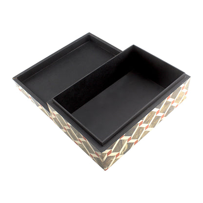 Handmade White & Brown Resin Trinket Box – Rectangular with Zig-Zag Pattern, Stylish Storage Solution