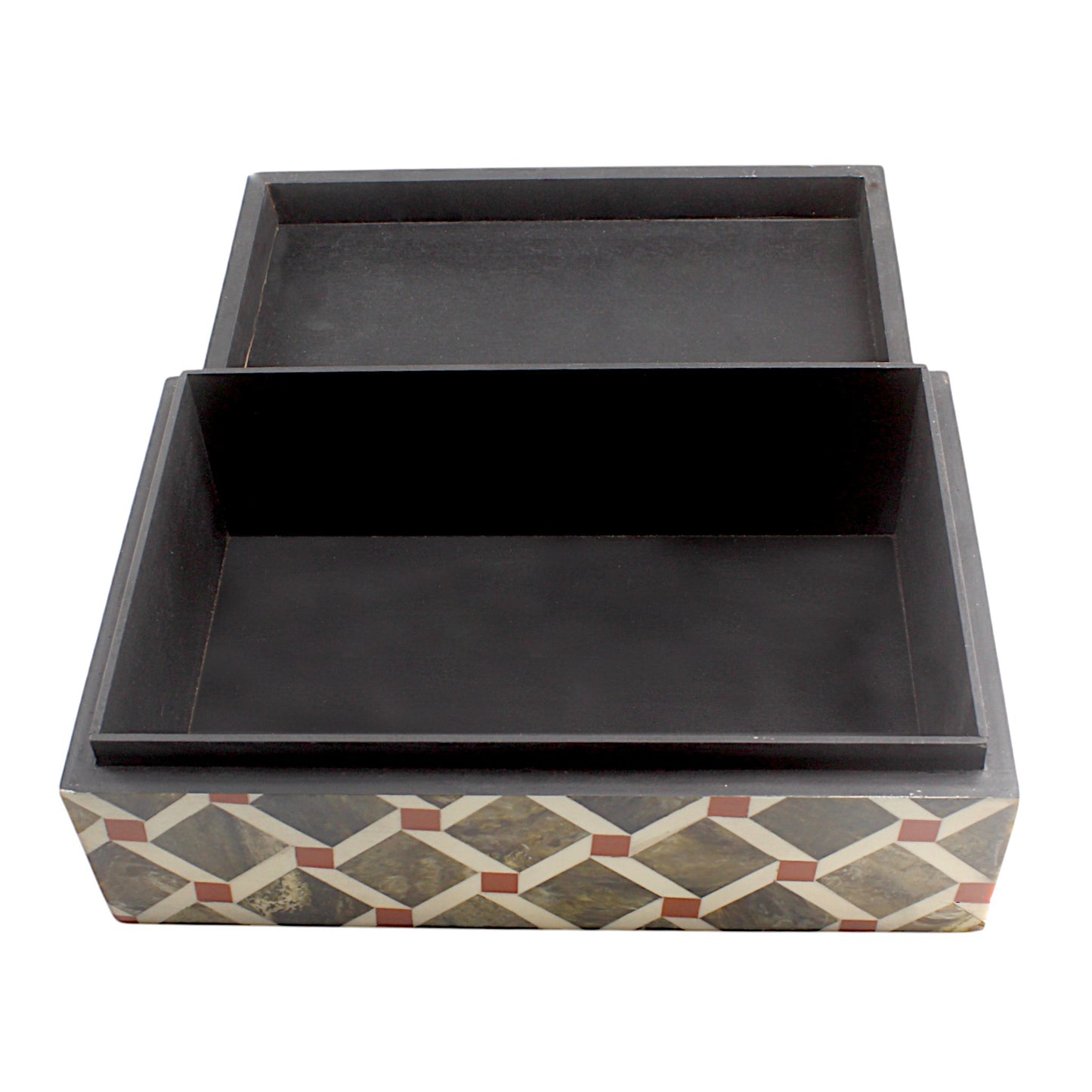 Handmade White & Brown Resin Trinket Box – Rectangular with Zig-Zag Pattern, Stylish Storage Solution