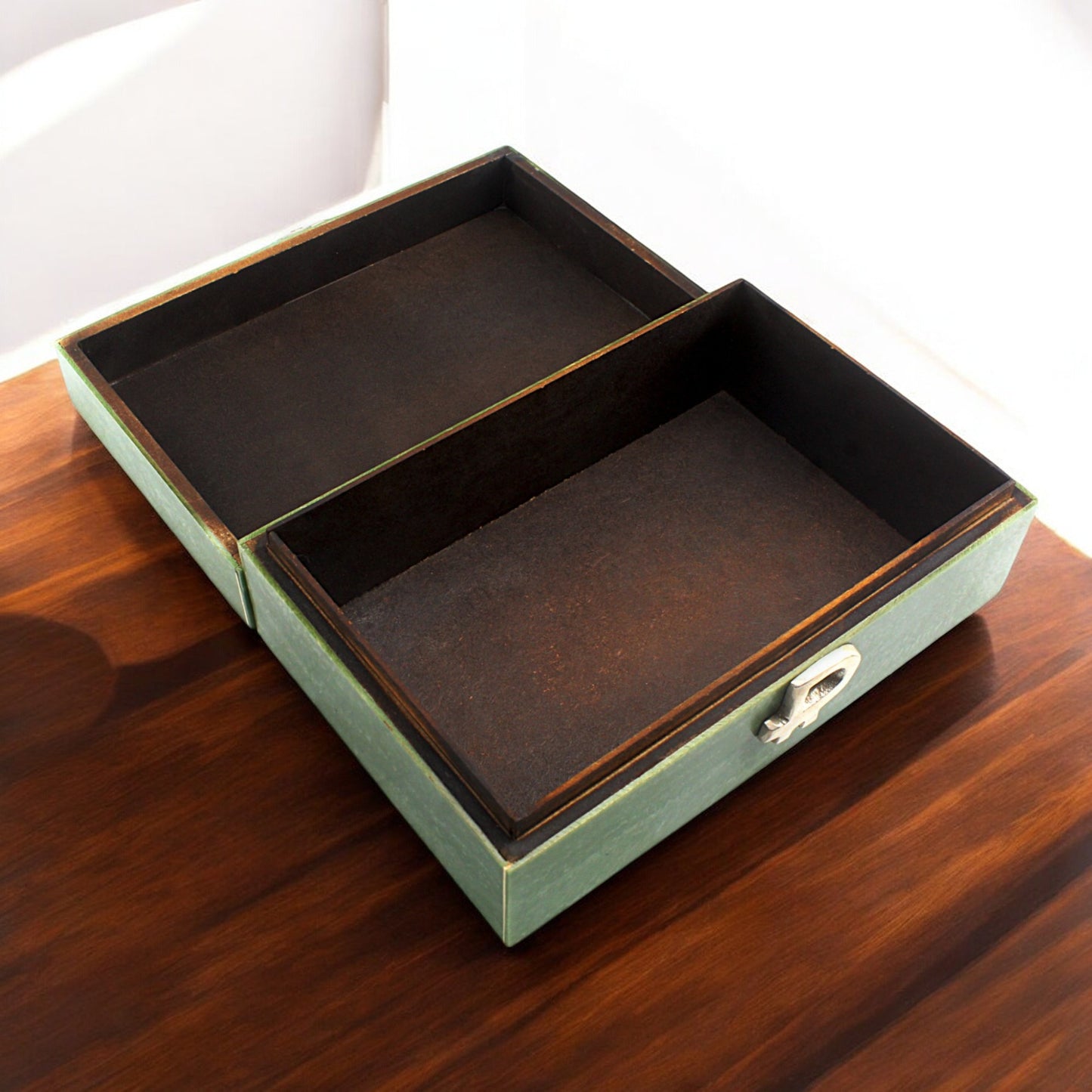 Handmade Green Resin Trinket Box – Rectangular with Rough Design, Stylish and Unique Storage Solution