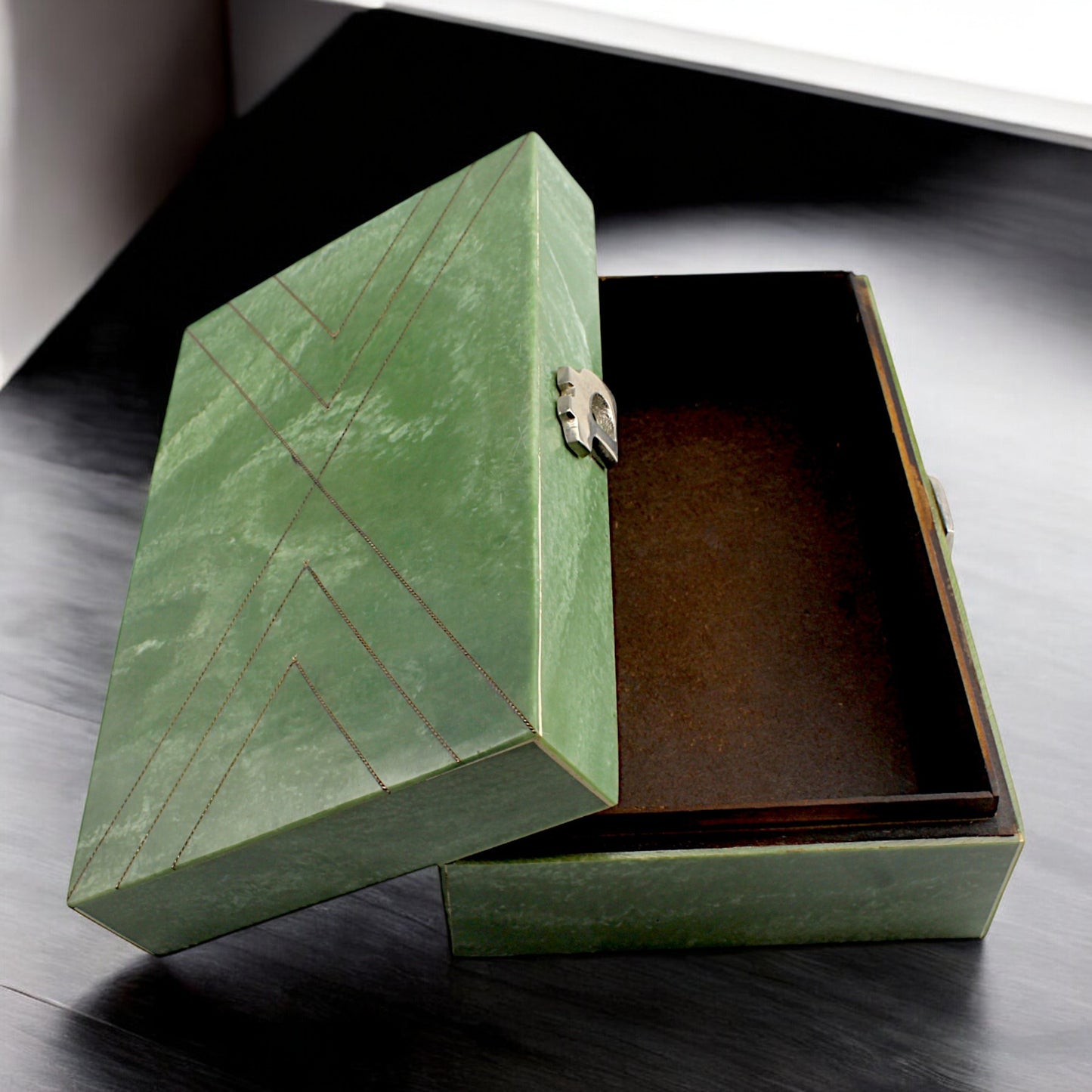 Handmade Green Resin Trinket Box – Rectangular with Rough Design, Stylish and Unique Storage Solution