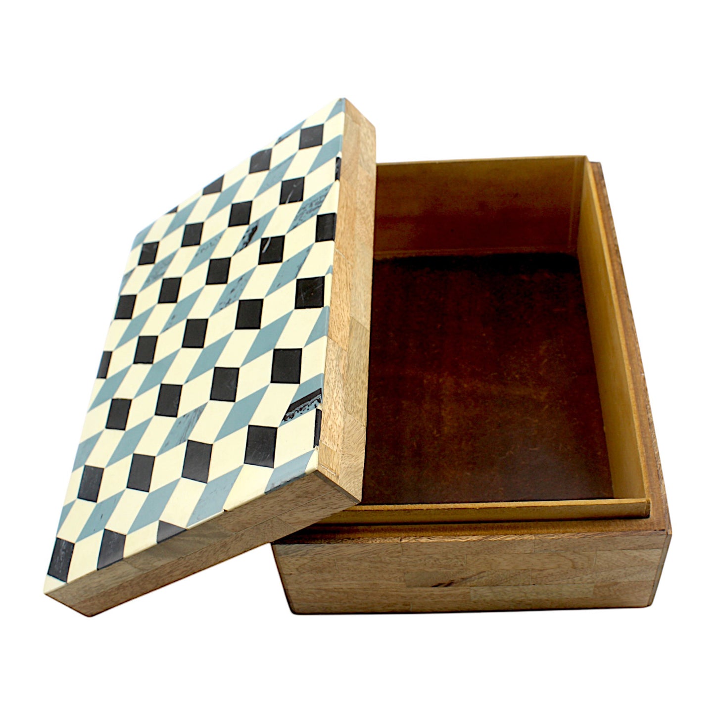 Handmade Black, White & Blue Resin and Wood Trinket Box – Rectangular with Contemporary Design, Chic Storage Solution