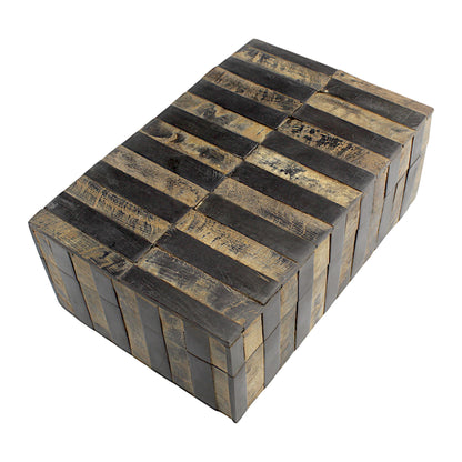 Handmade Black & Brown Striped Bone and Wood Trinket Box – Rectangular with Elegant Stripes, Premium Storage Solution