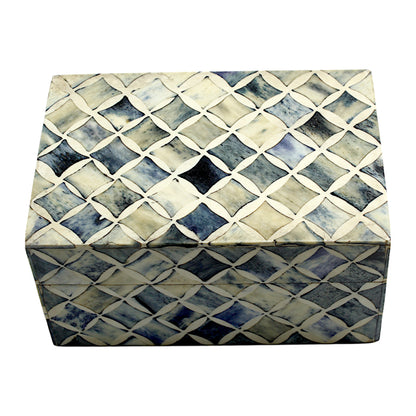 Handmade White Mix Bone Trinket Box – Rectangular with Criss-Cross Design, Elegant and Stylish Storage Solution