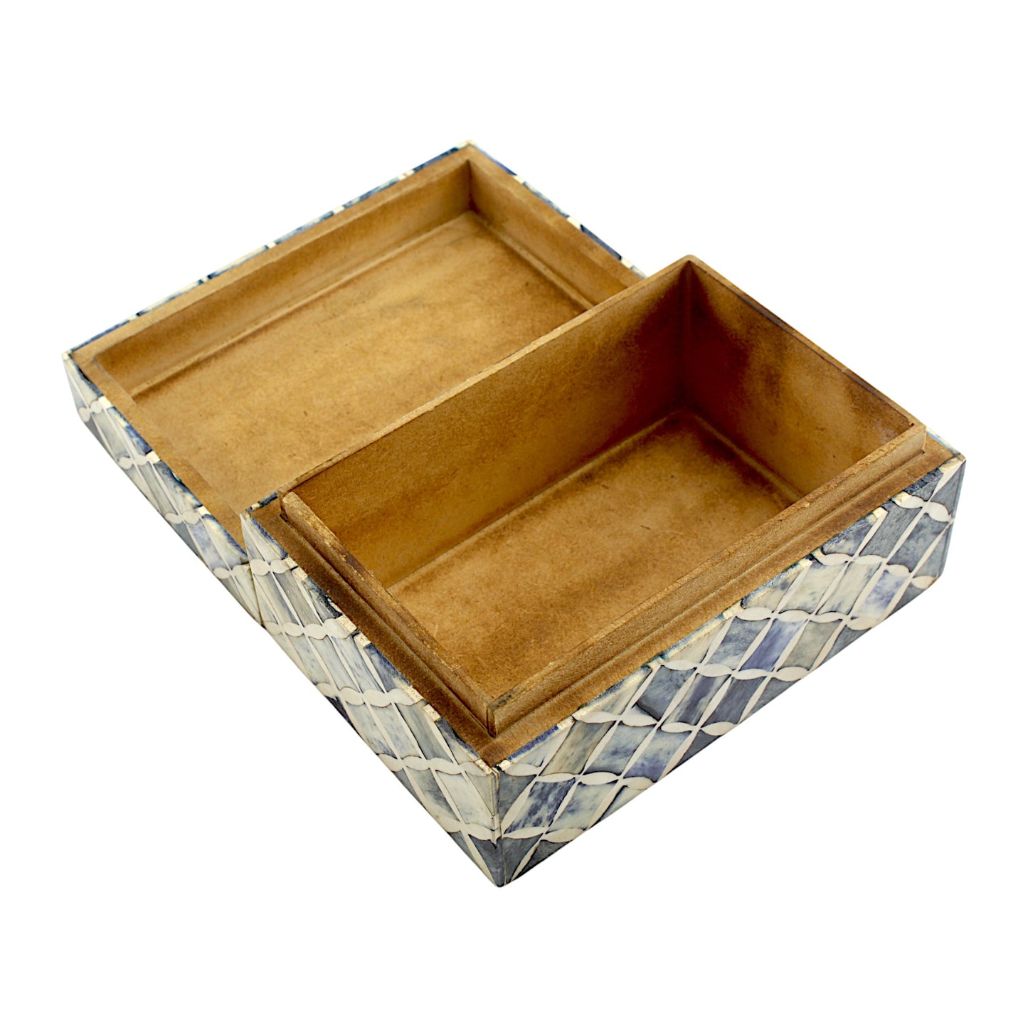 Handmade White Mix Bone Trinket Box – Rectangular with Criss-Cross Design, Elegant and Stylish Storage Solution