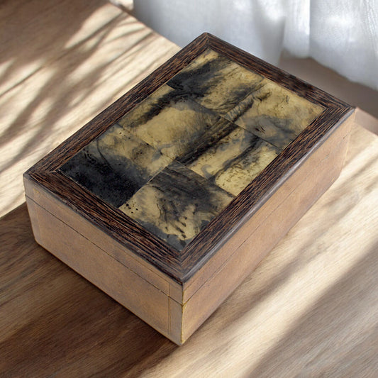 Handmade Brown Bone Trinket Box – Rectangular with Wild Design, Bold and Unique Storage Solution