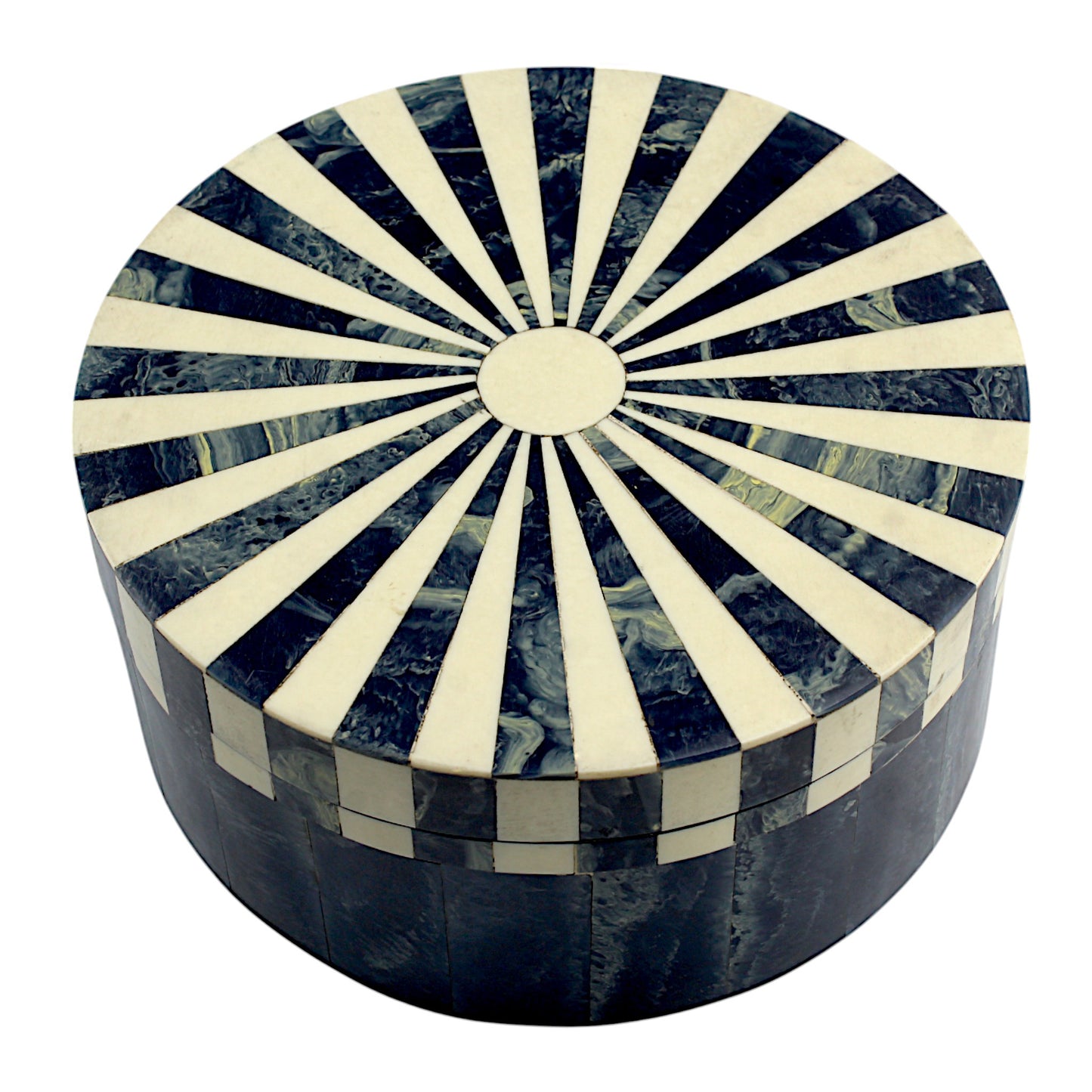 Handmade Black & White Mix Bone Trinket Box – Round with Contemporary Design, Elegant and Chic Storage