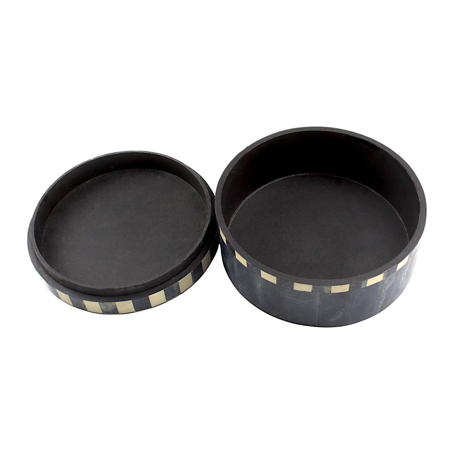 Handmade Black & White Mix Bone Trinket Box – Round with Contemporary Design, Elegant and Chic Storage