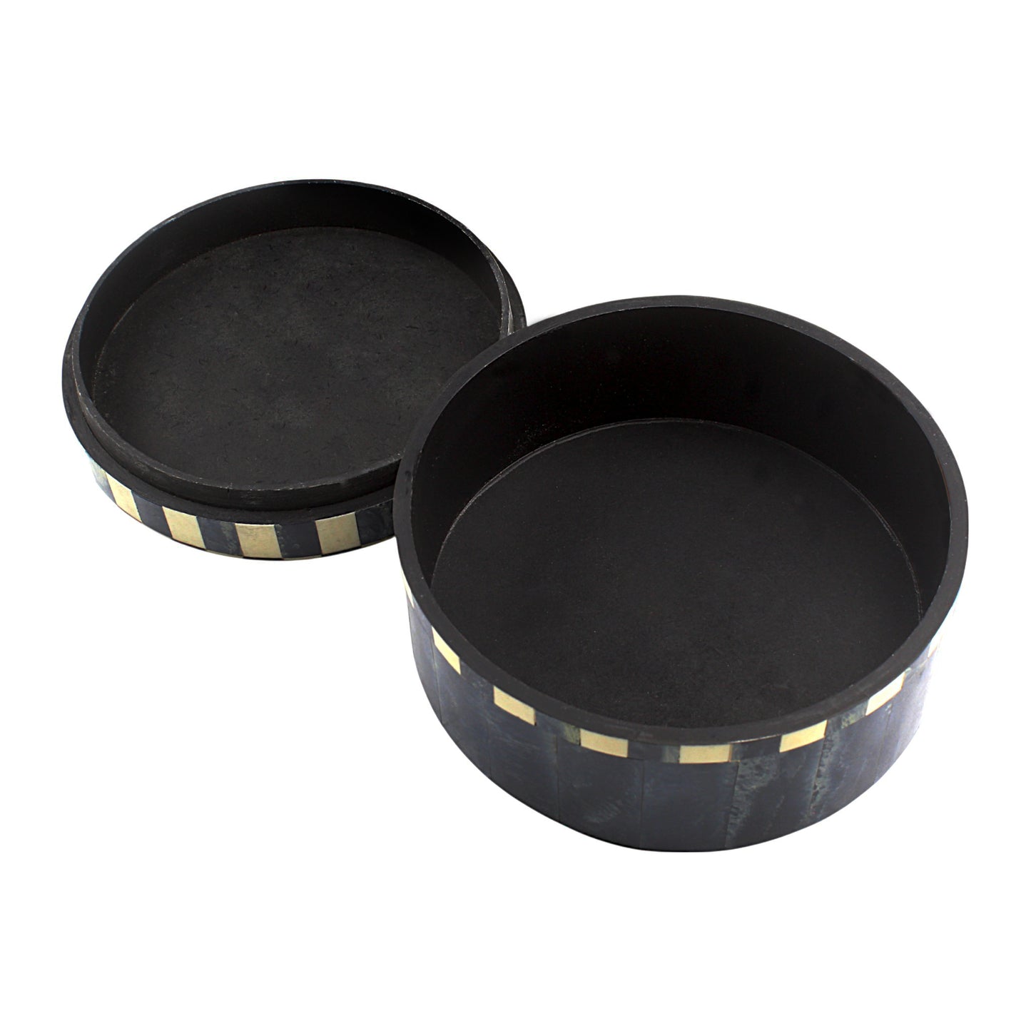 Handmade Black & White Mix Bone Trinket Box – Round with Contemporary Design, Elegant and Chic Storage