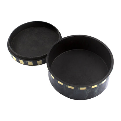 Handmade Black & White Mix Bone Trinket Box – Round with Contemporary Design, Elegant and Chic Storage