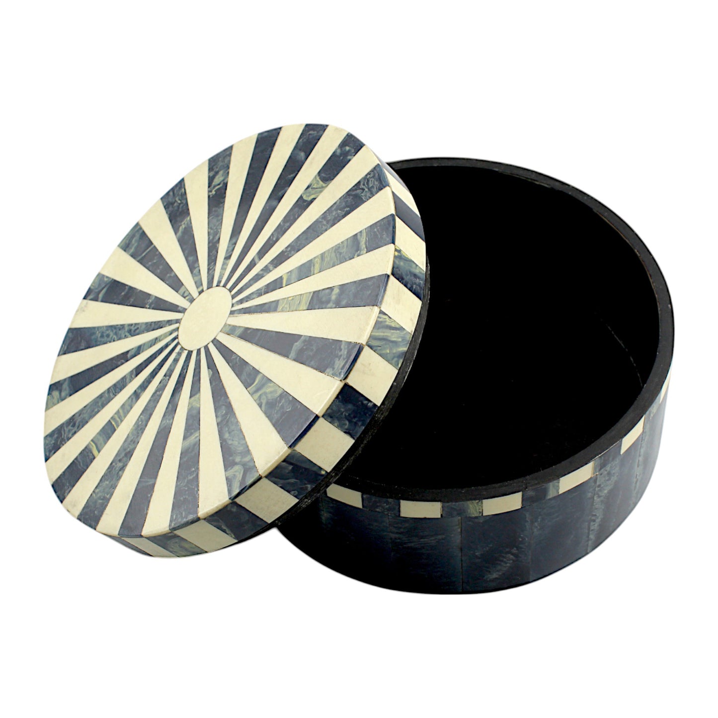 Handmade Black & White Mix Bone Trinket Box – Round with Contemporary Design, Elegant and Chic Storage