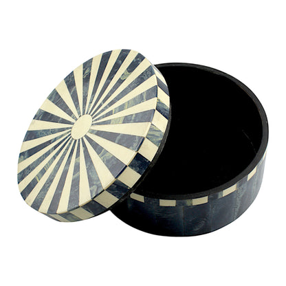 Handmade Black & White Mix Bone Trinket Box – Round with Contemporary Design, Elegant and Chic Storage