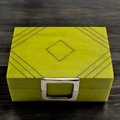 Handmade Green Resin Trinket Box – Rectangular with Rough Plain Design, Elegant and Durable Storage Solution