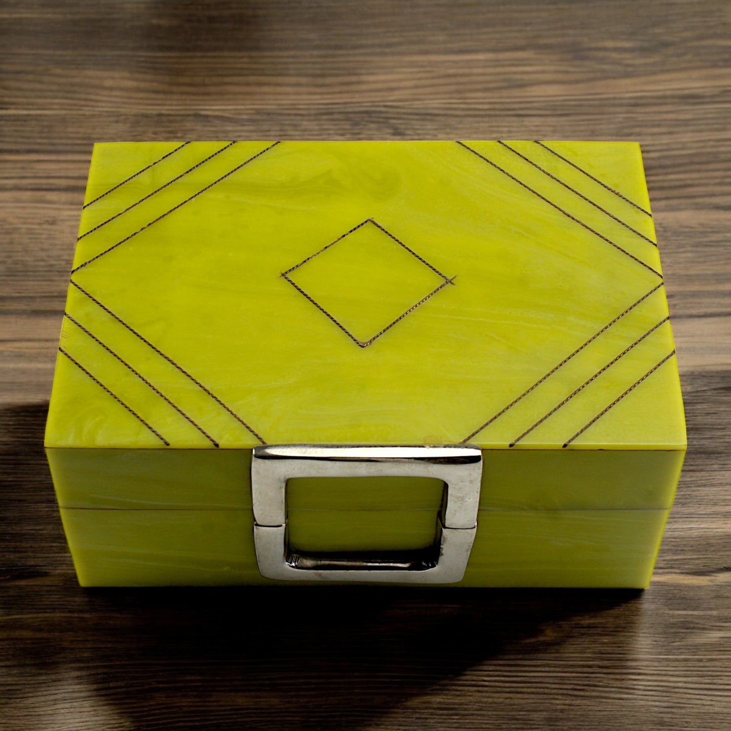 Handmade Green Resin Trinket Box – Rectangular with Rough Plain Design, Elegant and Durable Storage Solution