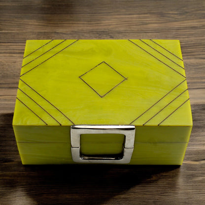 Handmade Green Resin Trinket Box – Rectangular with Rough Plain Design, Elegant and Durable Storage Solution
