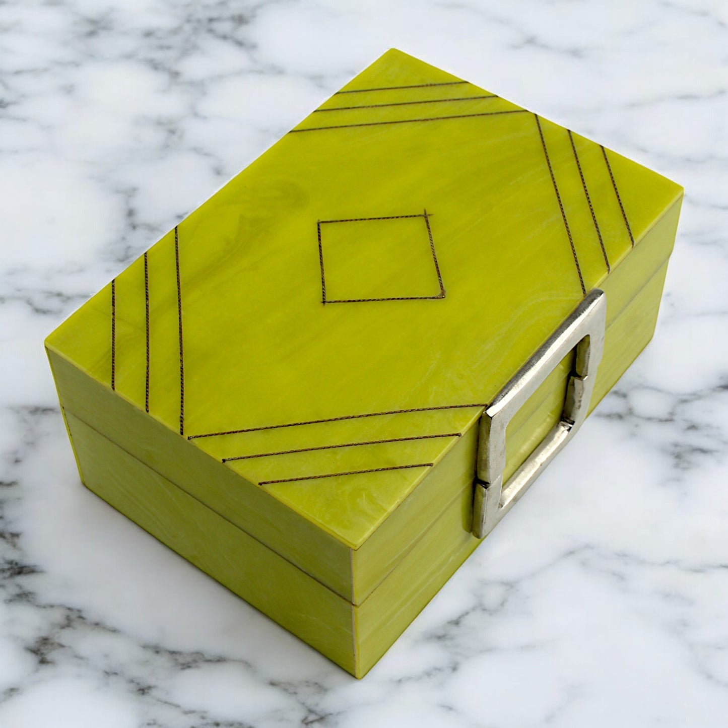 Handmade Green Resin Trinket Box – Rectangular with Rough Plain Design, Elegant and Durable Storage Solution